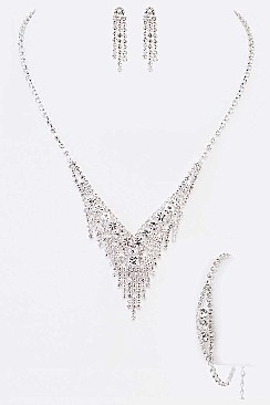 Trendy Fringe Rhinestone 3 PC Necklace Set