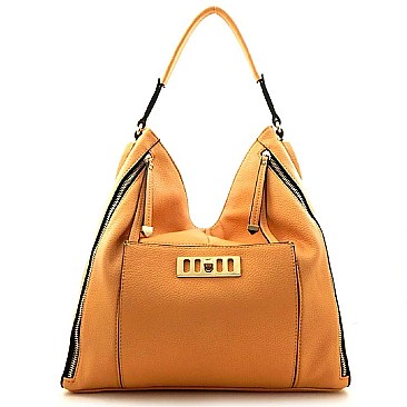 Front Zipper Accent Hobo Bag