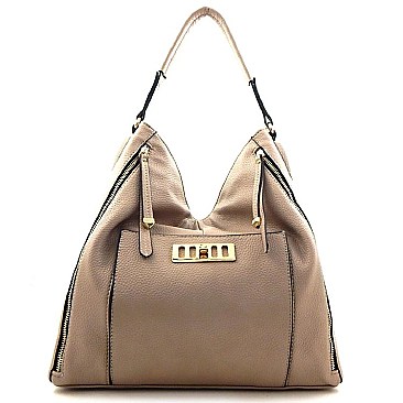 Front Zipper Accent Hobo Bag