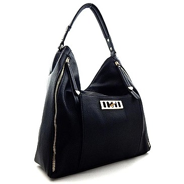 Front Zipper Accent Hobo Bag