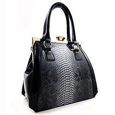 Snake Print Diamond Top Kiss Snap Satchel