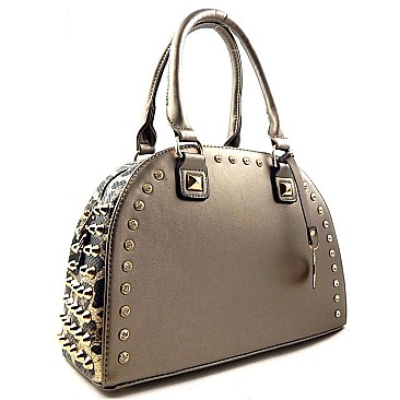 Rhinestoned Leopard Print Side Round Shape Satchel