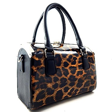 Patent Leopard Clutch-Top Boxy Animal Print Satchel