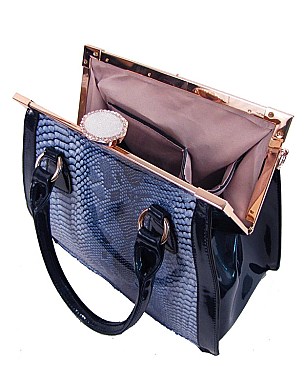 Snake Print Diamond Top Kiss Snap Satchel