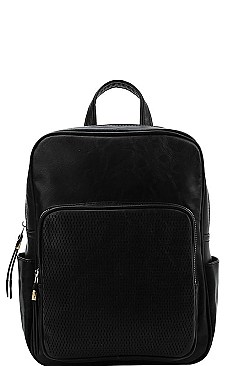 FASHIONABLE SMOOTH TEXTURED PU LEATHER WITH MESH FRONT POCKET MODERN BACKPACK JYJN-0003