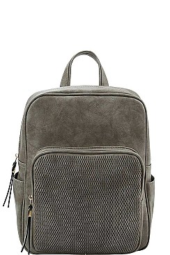 FASHIONABLE SMOOTH TEXTURED PU LEATHER WITH MESH FRONT POCKET MODERN BACKPACK JYJN-0003