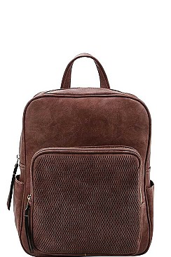FASHIONABLE SMOOTH TEXTURED PU LEATHER WITH MESH FRONT POCKET MODERN BACKPACK JYJN-0003