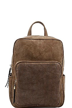 FASHIONABLE SMOOTH TEXTURED PU LEATHER WITH MESH FRONT POCKET MODERN BACKPACK JYJN-0003