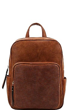 FASHIONABLE SMOOTH TEXTURED PU LEATHER WITH MESH FRONT POCKET MODERN BACKPACK JYJN-0003