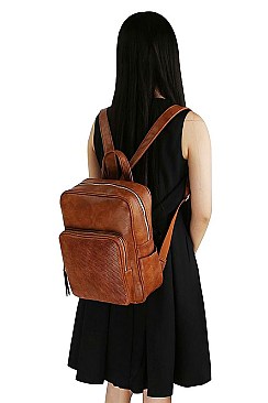 FASHIONABLE SMOOTH TEXTURED PU LEATHER WITH MESH FRONT POCKET MODERN BACKPACK JYJN-0003