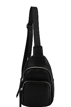 CHIC SMOOTH TEXTURED PU LEATHER 2-ZIP DESIGNER SLING BAG JYJN-0008