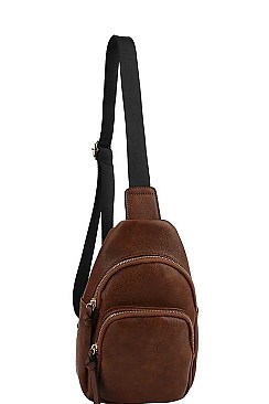 CHIC SMOOTH TEXTURED PU LEATHER 2-ZIP DESIGNER SLING BAG JYJN-0008