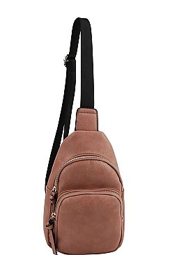 CHIC SMOOTH TEXTURED PU LEATHER 2-ZIP DESIGNER SLING BAG JYJN-0008