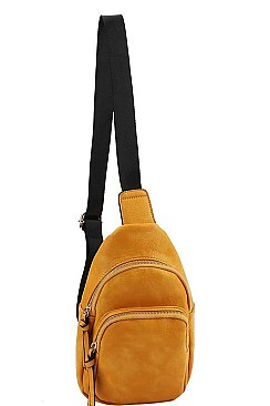 CHIC SMOOTH TEXTURED PU LEATHER 2-ZIP DESIGNER SLING BAG JYJN-0008