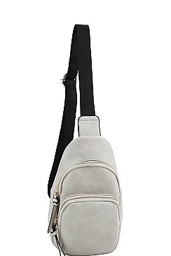 CHIC SMOOTH TEXTURED PU LEATHER 2-ZIP DESIGNER SLING BAG JYJN-0008