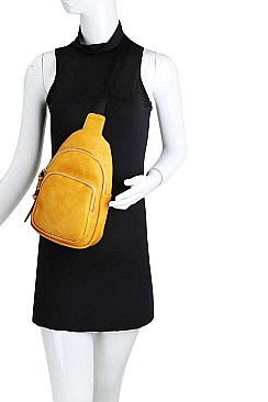 CHIC SMOOTH TEXTURED PU LEATHER 2-ZIP DESIGNER SLING BAG JYJN-0008