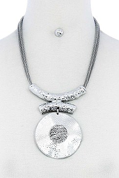 CIRCLE LINK METAL CHAIN DROP NECKLACE SET