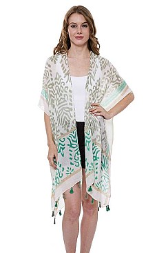 Abstract Print Tasseled Kimono