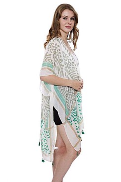 Abstract Print Tasseled Kimono
