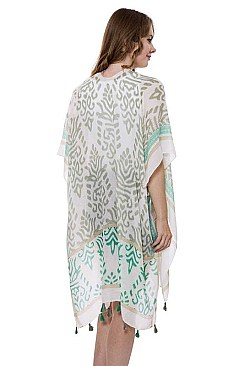 Abstract Print Tasseled Kimono
