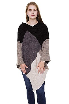 COLOR BLOCK CHENILLE PONCHO