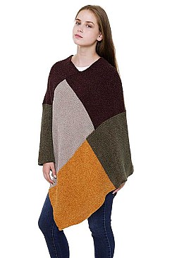 COLOR BLOCK CHENILLE PONCHO