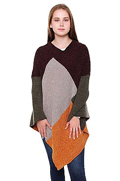 COLOR BLOCK CHENILLE PONCHO