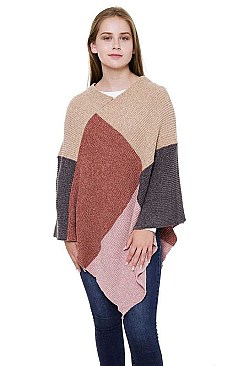 COLOR BLOCK CHENILLE PONCHO