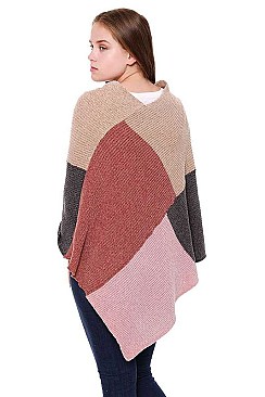 COLOR BLOCK CHENILLE PONCHO