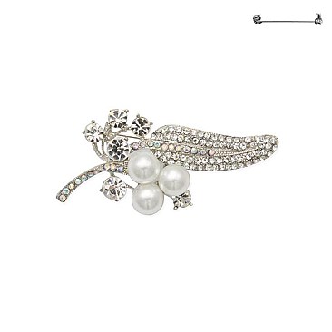 FASHIONABLE STONE PEARL FLORAL BROOCH SLJP4979