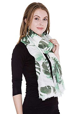 Tropical Leaves Print Oblong Scarf