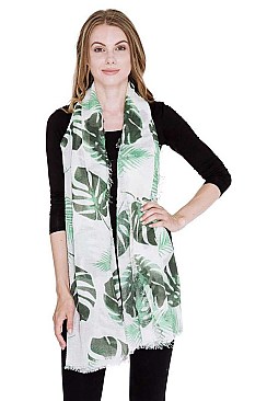 Tropical Leaves Print Oblong Scarf