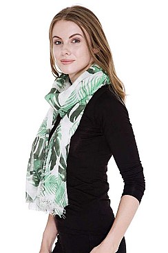 Tropical Leaves Print Oblong Scarf