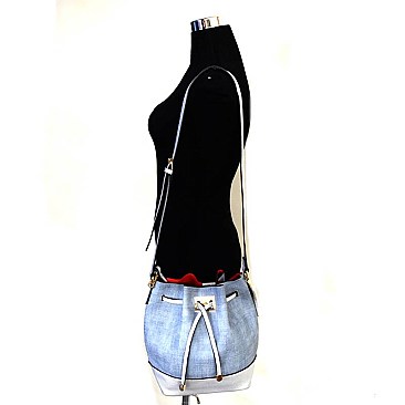 JU0140-LP Linen-like Faux-leather 2 in 1 Drawstring Bucket Shoulder Bag