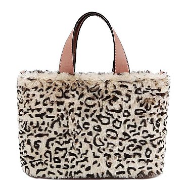 CHIC SOFT FAUX LEOPARD FUR TOTE BAG