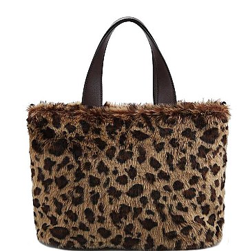 CHIC SOFT FAUX LEOPARD FUR TOTE BAG