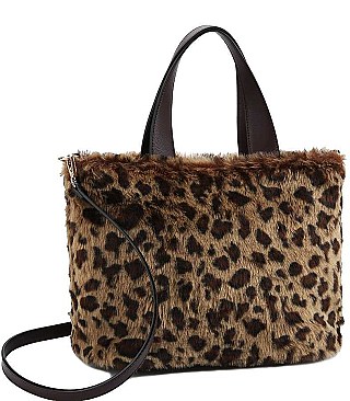 CHIC SOFT FAUX LEOPARD FUR TOTE BAG