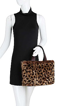 CHIC SOFT FAUX LEOPARD FUR TOTE BAG