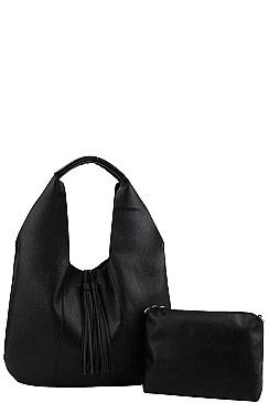 2IN1 FASHION TASSEL ACCENT HOBO BAG WITH LONG STRAP