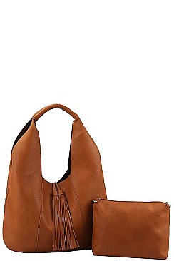 2IN1 FASHION TASSEL ACCENT HOBO BAG WITH LONG STRAP