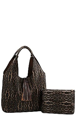 2IN1 FASHION TASSEL ACCENT HOBO BAG WITH LONG STRAP