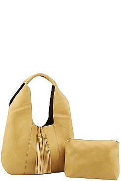 2IN1 FASHION TASSEL ACCENT HOBO BAG WITH LONG STRAP