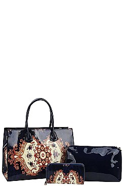 3 IN 1 MOROCCAN GLOSSY SATCHEL WITH WALLET