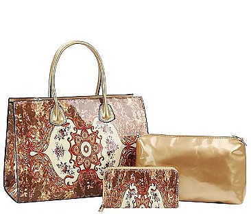 3 IN 1 MOROCCAN GLOSSY SATCHEL WITH WALLET