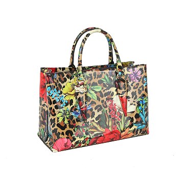 3-in-1 Flower Leopard Print Patent Satchel Wallet SET