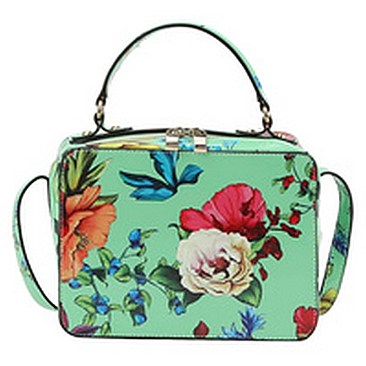 Glossy Flower Printed Boxy Crossbody Bag