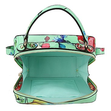 Glossy Flower Printed Boxy Crossbody Bag