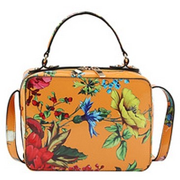 Glossy Flower Printed Boxy Crossbody Bag