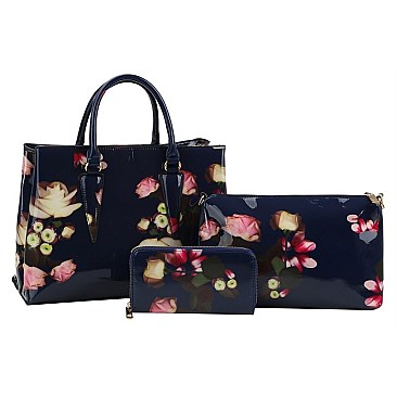Glossy Flower Printed 3-in-1 Satchel