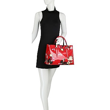 Glossy Flower Printed 3-in-1 Satchel